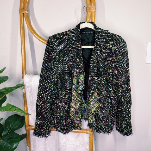 Lafayette 148 New York Black Green Plaid Blazer Jacket sz 14